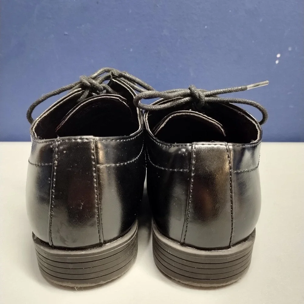 Jodano Oxford Shoes Boys US 3 Black Leather Memory Foam Formal Round Toe Lace Up